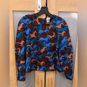 Attic and Barn horse printed blouse Size 2 NWT
